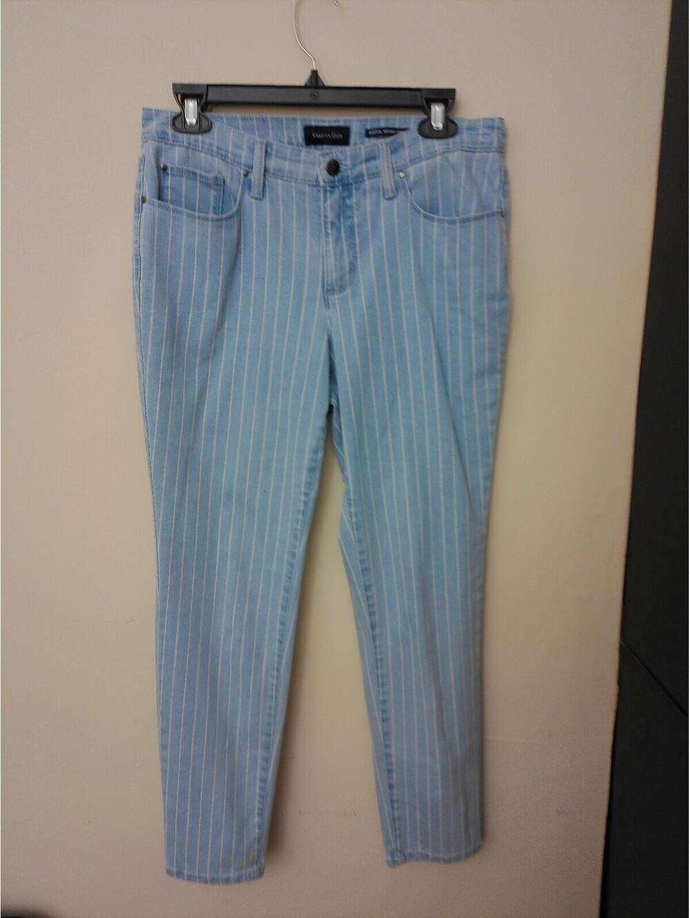Charter Club Womens Size 8 Bristol Skinny Ankle Jeans Light Wash Blue Striped
